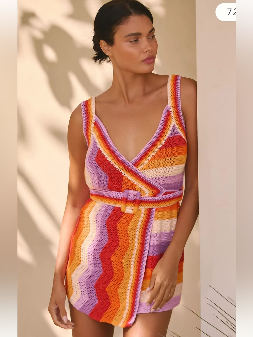 Striped Crochet Wrap Mini Dress - Pink, Orange & Red